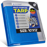 TICONN Heavy Duty Tarp Cover, Extra Thick Tarps Waterproof Tear and Rip Proof UV Resistant Tarpaulin with Reinforced Grommets and Edges (5.5 Mil, 10’x12′)