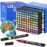 120 Colors Acrylic Markers Set,Brush Tip Acrylic Paint Pens for Painting on Rocks, Canvas, Ceramic, Wood, Glass – Perfect for Artists, Kids and Adults – DIY Crafts, Holiday Decorations & Art Supplies