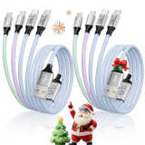Dual Type C Ports Multi Charging Cable, 4 In 1 USB Cable Travel Charger for Multiple Devices with Two Type-C/Micro/IP Port, [2Pack/5FT] Phone Travel Vacation Essentials for All iPhone/Galaxy/Android