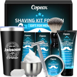 Shaving Kit for Men,Natural Cologne Shaving Cream,Balm,Shaving Soap Bowl,Razor,Tumbler Cup,Mens Grooming & Care Kit Christmas Gifts for Men Dad Him Boyfriend Stocking Stuffers Secret Santa Gift Set