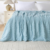 Fuzzysense Twin Comforter, Seersucker Bedding Comforter, Blue All Season Luxury Comforters Lightweight Quilt for Bedroom, 60″x80″