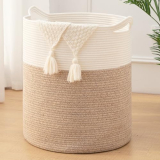OIASKET Laundry Basket, 100L Large Laundry Hamper, Tall Woven Rope Storage Basket for Blanket Toys Pillows Towels, Baby Nursery Hamper Bin for Living Room, Bedroom (Brown & White)