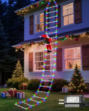 Nielfoi 338 LED Christmas Lights Indoor Outdoor Decorations, 10FT Christmas Decorative Ladder Lights with Santa Claus 8 Modes Waterproof Xmas Tree Light for Garden Window Home Wall Decor, Multicolor