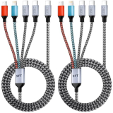 Travel Essentials USB C Multi Charging Cable with Dual Type-C Port, [2Pack 5FT]Nylon 4 in 1 Chargers for Multiple Devices, Multiple Charger Cord for iPhone 17-5, Galaxy Serials, iPad, Android and More