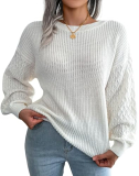 Fall Sweaters for Women 2025, Lightweight Thin Sweater with Honeycomb Long Sleeve, Crew Neck Knit Pullover Sweater, White, Medium