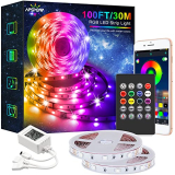 100FT Color Changing LED Strip Lights with Bluetooth and Remote – Music Sync, Perfect for Bedroom, Home Party and Decoration