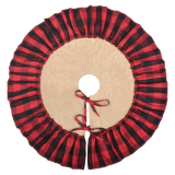 Mini Buffalo Plaid Burlap Tree Skirt with Red and Black Ruffle, 24 inch Small Red Black Gingham Chrismtas Tree Skirt, Rustic Farmhouse Christmas Tree Decorations for Tabletop Tree, Xmas Tree Mat
