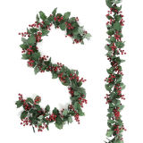 U’Artlines Total 12.4Ft Christmas Garland 2PCS Artificial Holiday Hanging Garlands Christmas Vine with Red Berries for Stairs Wall Fireplace Mantel Indoor Outdoor Decor