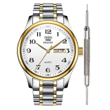 OLEVS White Gold Men’s Watches Classic Waterproof Analog Quartz White Gold Wrist Watches for Men Best Fine Day Date Calendar Minimalist Watches