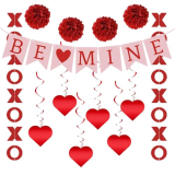 DWEARTY Happy Valentines Day Banner Decoration Set – Galentines Day Decorations for Party, Home, and Office – Includes Be Mine Banner, XXOO Slogan Decoration, Honeycomb Decoration, and Swirl Hang
