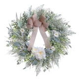 Flocked Wreath for Front Door,24-26Inch Large Artificial Greenery Outdoor Wreath for Indoor Outdoor White Reef for Front Door for Spring Summer Winter Season