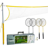 Franklin Sports Badminton Set – Backyard + Beach Badminton Net Set – Rackets and Birdies Included – Portable 4 Player Game for Adults + Kids – Family