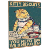 Carastora Vintage Metal Tin Sign Funny Sarcastic Party Wall Art Decor Signs Funny Kitchen Retro Metal Tin Sign – “Kitty Biscuits: We Knead Em, You Need Em,” Vintage Baking Aluminum Sign for Home
