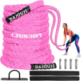 Battle Ropes for Home Gym,1.26inch 30ft Long Pink Battle Ropes with Protective Cover – Workout Equipment Heavy Exercise Rope for Strength Training for Kids or Adults