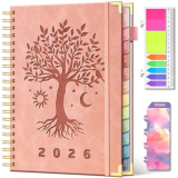 2026 Planner Weekly and Monthly Hardcover Leather Planner with Tabs 53 Weeks Schedule 8.5″ x 11″ Planners with Stickers for Women Yearly Agenda with Inner Pocket, Pink(Tree of Life)