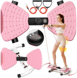 RENRUI Waist Twister Machine Exercise Fitness Tool, Ab Twister Board with The Smart LED Digital Monitor, 300lbS Capacity & 20dB Ultra-Quiet, Anti-Slip Home Gym Workout Equipment（Pink）