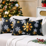 HomGoodz Christmas Pillow Covers 12×20 Black Lumbar Pillow Covers Set of 2 Xmas Decorations Throw Pillow Cases Soft Short Plush Snowflake Throw Pillow Cases Winter Holiday Decor for Sofa Living Room