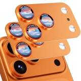 HelloDeere 2 Pack Compatible with iPhone 17 Pro Camera Lens Protector, [Military Grade Shatterproof][Strong Adsorption][Case-Friendly][Full Coverage][Not Easy to Break] 9H Metal Tempered Glass Camera Screen Cover – Orange