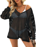 Womens Summer Tops Crochet Sweaters Swimsuit Cover Ups Hollow Out Loose Lightweight Beach Knit Pullover Black