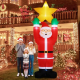 Salato 13.78FT Christmas Inflatable Outdoor Decoration – Giant Santa Claus Inflatables Raising a Star, Large Xmas Blow-Up with Built-in LED Lights and Powerful Blower for Yard Garden Holiday Party