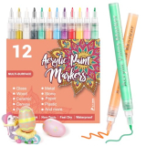 JFSJDF Acrylic Paint Pens Markers, 12 Color Permanent Paint Pens for Rock Painting, Wood, Canvas, Fabric, Glass, Egg, Ceramic Surfaces – 0.7mm Extra-fine Tips
