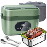 MDHAND Heated Lunch Box – Cordless Electric Lunch Box for Adults, 18000mAh Battery Powered Self Heating Food Warmer for Office Work Car Travel Outdoors, Scheduled Heating & 1.5L Stainless Container