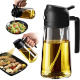 XBllcyiv 16oz/470ml Glass Olive Oil Sprayer for Cooking – 2 in 1 Olive Oil Dispenser for Kitchen Gadgets, Air Fryer, Salad, and BBQ (black)
