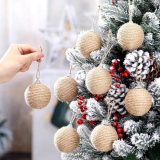 9 Pcs 2.36 Inch Christmas Ball Ornaments, Cream White Boho Farmhouse Hanging Balls with Jute String for Xmas Tree, Rustic Neutral Decor for Holiday Wreath Garland Wedding Home