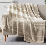 WRENGONGE Khaki Throw Blanket, 60×80 Soft Cozy Striped Throw Blankets for Couch, Sofa, Bed, Travel, Lightweight Fluffy Warm Plush Decorative Blankets for Women, Men,Kids Gift