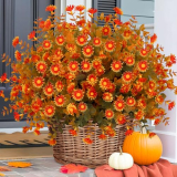 ICX 12pc Artificial Fall Flowers for Outdoors,No Fade Silk Fake Mums Flowers with Eucalyptus Leaves for Fall Decor,Outdoor Fake Plants for Door Porch Patio Planter Yard（Fall Orange）