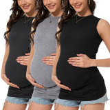 Smallshow Women’s Maternity Tank Top Crew Neck Sleeveless Pregnancy Clothes 3 Pack,Black-Deep Grey-Light Grey,XXL