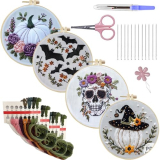 Wang Damai Halloween Embroidery Kit Gothic Stamped Cross Stitch Kits for Beginners DIY Adult Cross Stitch Kits with Pattern,Embroidery Hoops, Instructions,Color Threads Needle Kit-Halloween Gifts B