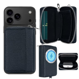 Strong Magnetic for MagSafe Wallet Pouch/Pixelsnap, Zipper Pocket Large Capacity for Earpod/Earphone/Car Keys & More, 3 Card Slots RFID Block for iPhone Air 17 16 15 Pro Max Pixel 10 Series (Black)