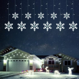 JOFIOS Christmas Snowflake Lights, 11.48ft Outdoor Led Icicle Christmas Lights with 14 Drops, Waterproof Snowflake Emit Cool White Lighting for Eaves, Window, Curtain Xmas Decorate