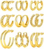 Adoyi Gold Hoop Earrings Set for Women Girls Trendy 18K Plated Gold Hoops Small Chunky Earrings Twisted Huggie Ear ring Pack Lightweight 9 Pairs Jewelry Set for Valentines Mother’s Day Birthday Gifts