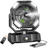 SWEETFULL Portable Fan with Mist, 20000mAh Battery Powered Misting Fan Rechargeable with 300ml Water Tank & LED Lanter, Remote Auto Oscillating Table Fan with Hook for Travel Tent Beach (Black)
