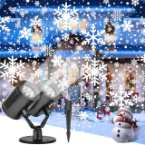 Christmas Snowflake Projector Lights Outdoor Waterproof 2025 Upgraded Double Head Dynamic Rotating Snowflake Projector for Halloween Xmas Holiday Party Gardens Wall Decoration